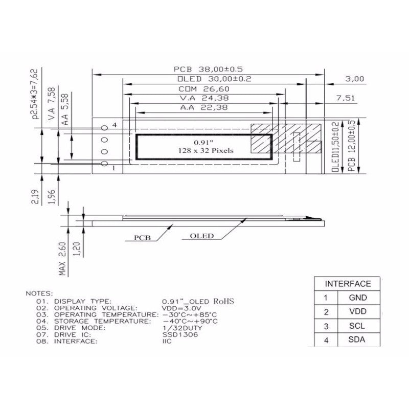 0.91" LCD OLED Module (128x32) KEEBD
