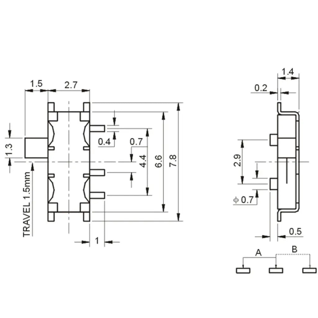 Switch Mini 7 Pin 2 Slide Positions KEEBD