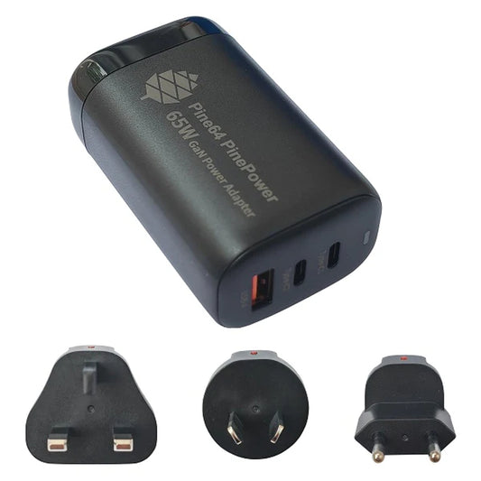 PinePower 65W GaN 2C1A Charger with International Plugs KEEBD