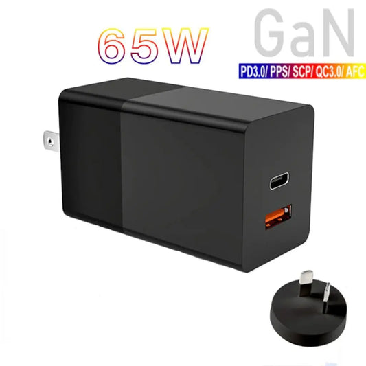 65W PD/QC3.0 GaN Fast Charger with AU/US Plugs KEEBD